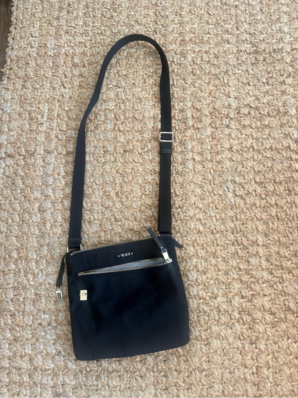 Tumi Black Nylon Crossbody Messenger Bag with Silver Hardware